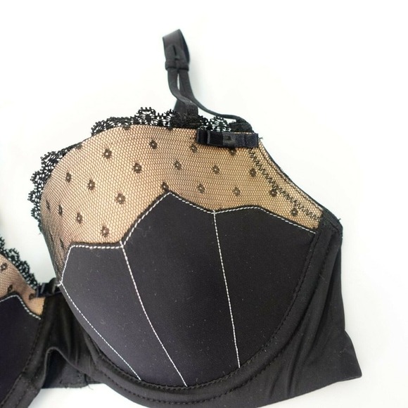 ADORE ME Black Nude Balconette Bra 34C MEDIUM Padded Push Up Lace Shell Sexy NEW - Picture 4 of 11